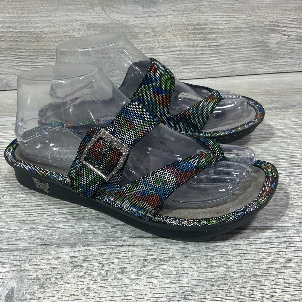 Alegria Womens Slide Sandals Buckle Mosaic Metallic Multicolor Size 37-7/7.5 US